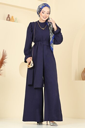 ModaMerve Sofia Jumpsuit with Tie Waist 2689Sl432-Ms Navy