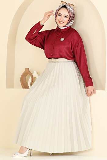 ModaMerve Front Buttoned Satin Shirt 5296Nfc1010-Ms Burgundy