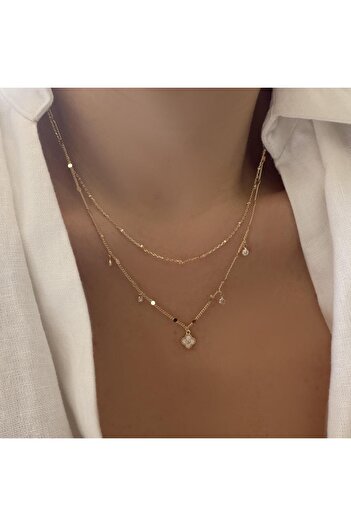 Venus Design Çelik 2li Yonca Charm Zincir Kolye
