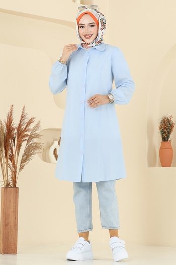 ModaMerve Tunic with Elastic Cuffs 3063Ktr750-Ms Baby Blue