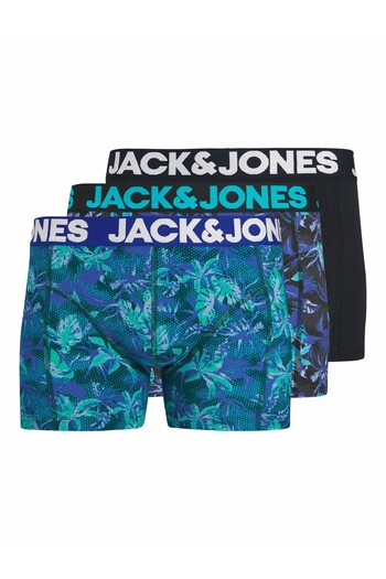 Jack & Jones Men's Navy Blue Jactropical Flower Trunks 3 Pack Boxer 12285155-Skycaptai