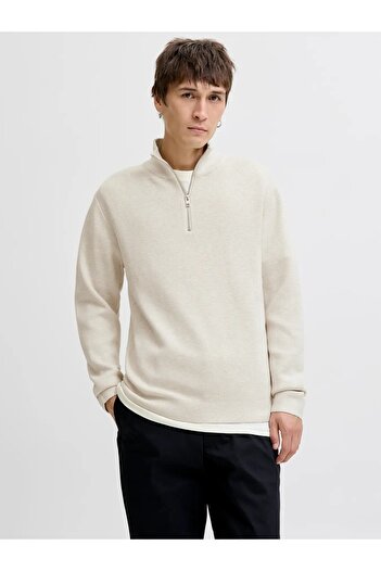 Jack & Jones Men's White Jprblamilano Stitch Knit Half Zip Sweater & Cardigan 12259664-Clouddanc