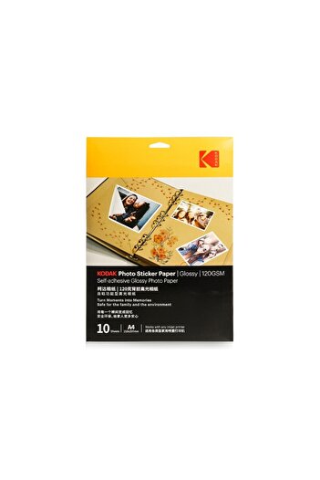 Kodak Self-adhesive photo paper A4, Glossy, for Inkjet printers, 120g/m2, top 10 sheets,