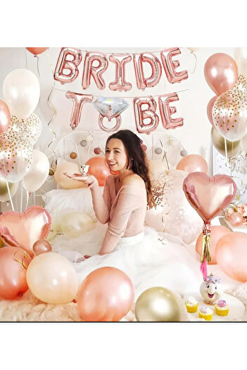 Çemrek Süs Parti Rosegold Bride to Be Balloon Set 33 Pieces