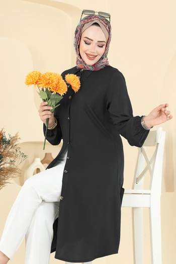 ModaMerve Shirt Collar Detailed Tunic 2001Erk1158-Ms Black