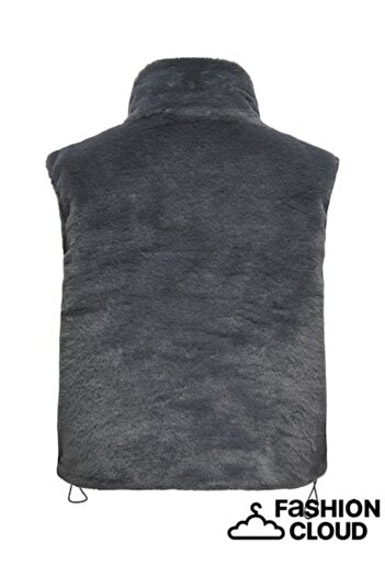 ONLY Women's Gray Onldana Faux Fur Rev.Waistcoat Otw Cc Vest 15348986-Blackened