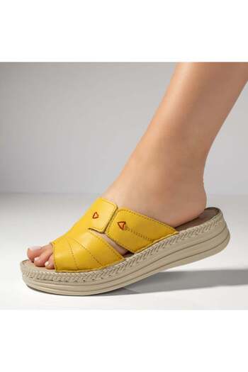 BMoD Yellow leather women's casual slides with thick sole MOD08759