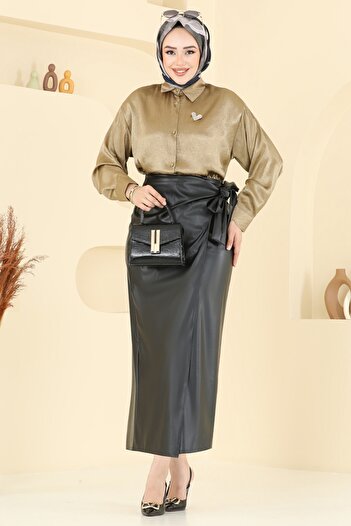 ModaMerve Front Buttoned Satin Shirt 5296Nfc1010-Ms Dark Vision
