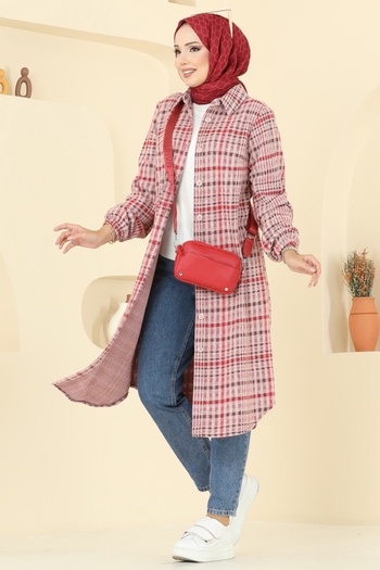 ModaMerve Shirt Collar Plaid Tunic 3062Ktr750-Ms Pattern 1 Red