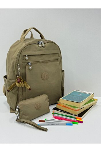 VESSARA Unisex Water Resistant Crinkle Fabric Backpack with Laptop Compartment and Hanging Pen Holder