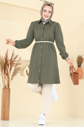 ModaMerve Elastic Cuffed Terry Cotton Tunic 3063Ktr750-Ms Khaki