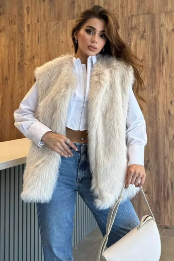 TOKARİS TEKSTİL Women's Lined Pocketed Fur Vest