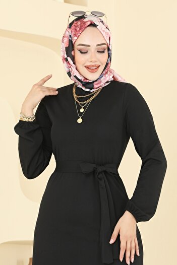 ModaMerve Eteği Katlı Mira Elbise 8133AB368-MS Siyah