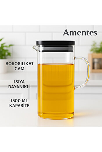 Amentes 1500 ml Pinterest Vacuum Borosilicate Glass Oil Pot Vinegar Pot Milk Jug with Steel Lid
