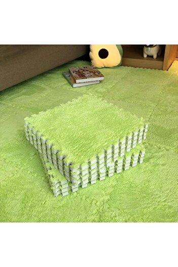 LEIBOO Set of 10 Fluffy Puzzle Carpet with EVA Foam, 30 cm x 30 cm x 1 cm, Green