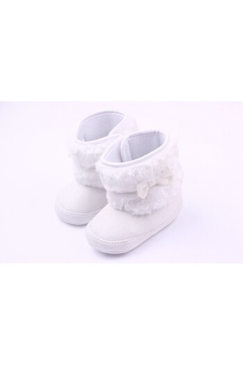 Superbaby White baby booties with fur and bow