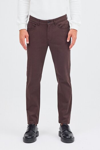 İmza Milky Brown 5-Pocket Straight-Leg Cotton Slim Fit 5-Pocket Casual Pants 1003255154