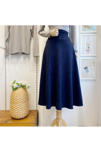 Faya Boutique Navy Blue Flared Model Suede Skirt