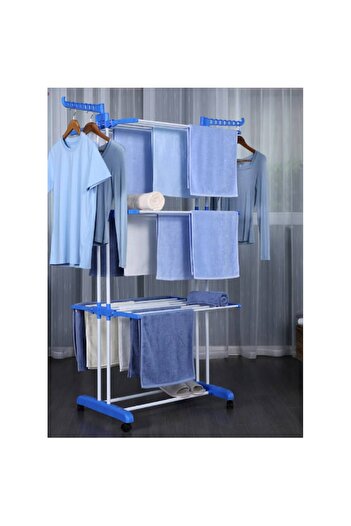 nizi Foldable Clothes Dryer with Hanger Support, Metal with ABS, with Wheels, White/Blue