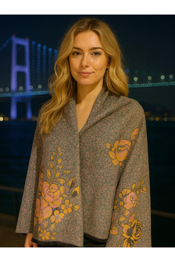 fiore fashion Floral Shawl Sky Multi-Colored Double-Sided