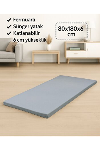 Vip Home Concept Market Ürünleri Sünger Yatak 80x180x6 CM, Yer Yatağı, Balkon Sedir Yer Minderi,Şantiye,Karavan,Deprem Yatağı-GRİ