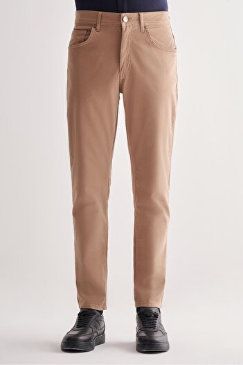 İmza Beige Casual Slim Fit 5-Pocket Straight-Leg Trousers 1003255321