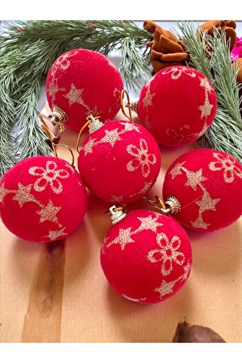 Armada 6-Piece Red Velvet Surface Kraft Pattern Cici Ball Christmas Tree Ornament Decorative Pine Tree Ornaments (6cm)