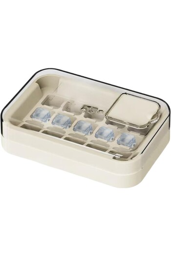 Flippy Ice Box, 15 Cubes, With Back Press System, Filling/Draining Lid, 1 L, 16.5 x 11.2 x 4.5 cm, White