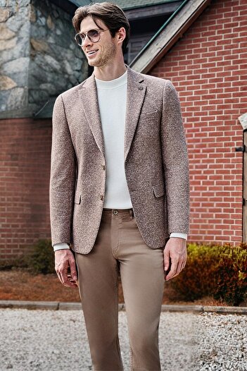 İmza Beige Casual Slim Fit 5-Pocket Straight-Leg Trousers 1003255321
