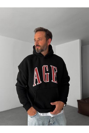 BYBASICMAN Black Age Printed Hooded Sweatshirt Pm-06
