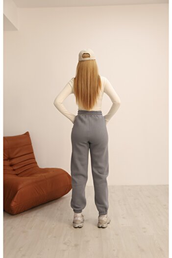 TİENDEROPA Women's 3 Thread Ribbed Winter High Waist Elastic Pocket Detailed Sweatpants