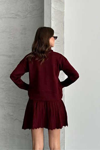 macharel jeans Turtleneck Pleated Skirt Knitwear Set Sweater/Skirt