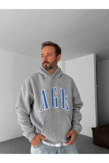 BYBASICMAN Gray Age Printed Hooded Sweatshirt Pm-06