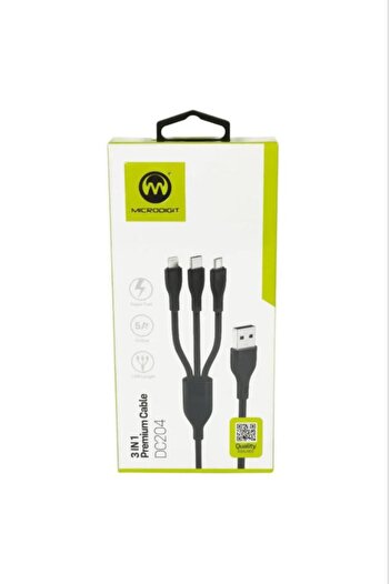 Microdigit Premium Cable DC2204 3-in-1 Fast Charging Cable - Type-C / Lightning / Micro USB, 1 meter, 5A