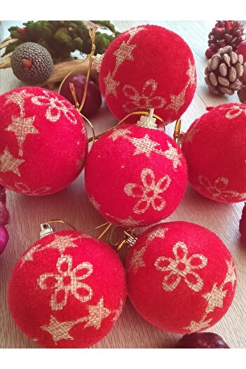 Armada 6-Piece Red Velvet Surface Kraft Pattern Cici Ball Christmas Tree Ornament Decorative Pine Tree Ornaments (6cm)