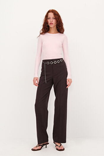 Addax Stitch Detailed Wide Leg Pants Pn8406