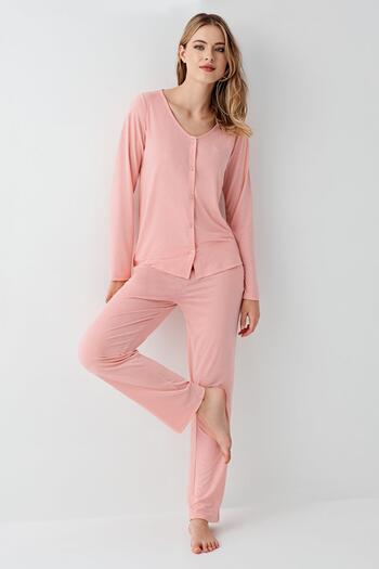 Arnetta Women's Shirt Pajama Set, Wide Neckline, 50% Modal 50% Cotton