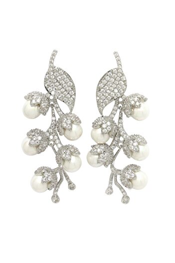 Avant-Garde Paris Diva Collection Cubic Zirconia Leaf Cluster Earrings
