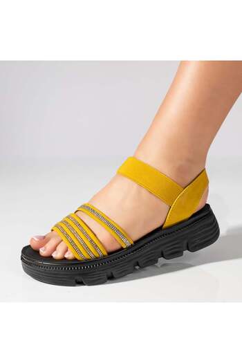 BMoD Yellow women’s sandals with rhinestones and elastic strap MOD11439