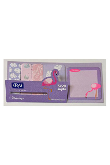KRAF Adhesive Note Paper Set Flamingo Themed 20X5 Sheets 50X50Mm