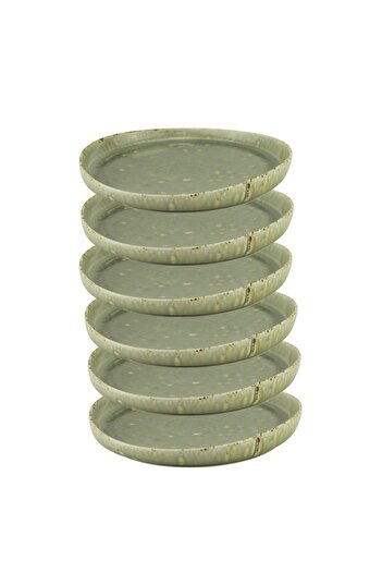 Culinaro Set of 6 plates with rim, Hazel Green porcelain 19.5xh3.4cm