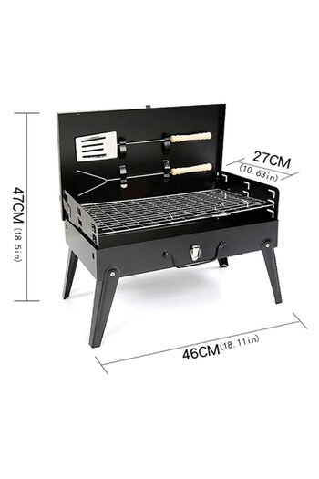 Herum Portable suitcase-style grill made of metal, Black, 46 x 27 cm