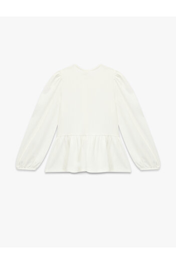 Koton Bow Detailed Long Sleeve Crew Neck Blouse