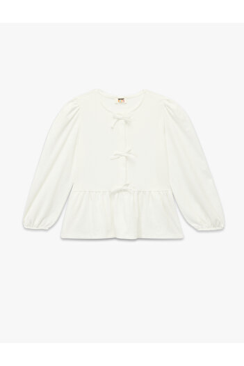 Koton Bow Detailed Long Sleeve Crew Neck Blouse