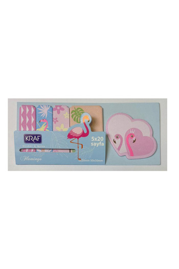 KRAF Adhesive Note Paper Set Flamingo Themed 20X5 Sheets 50X50Mm
