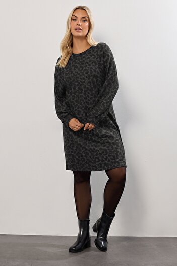 Stil Diva Plus Size Long Sleeve Leopard Print Above Knee Dress 285058