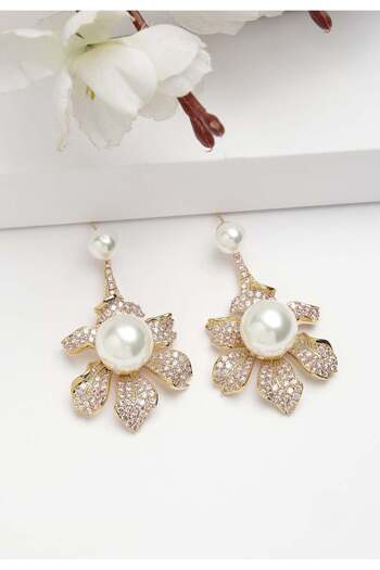 Avant-Garde Paris Diva Collection Cubic Zirconia Blooming Pearl Floral Earrings