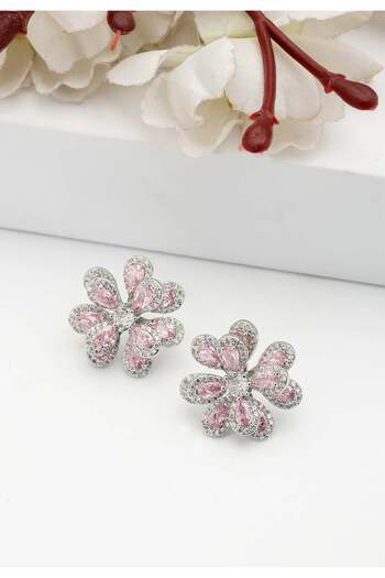 Avant-Garde Paris Light Pink sparkling Floral Stud Earrings