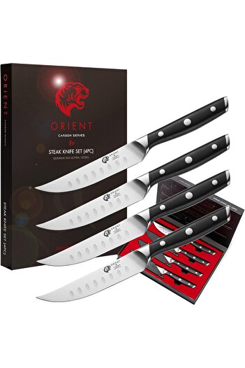 Orient Steak knife set, 4 pieces, non-serrated, made of German X50 Ultra + stainless steel, black