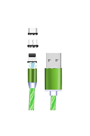 SOHO Magnetic Data Cable 3-in-1 USB to USB-C, Micro USB, and Apple-compatible connector, 1m, Green
